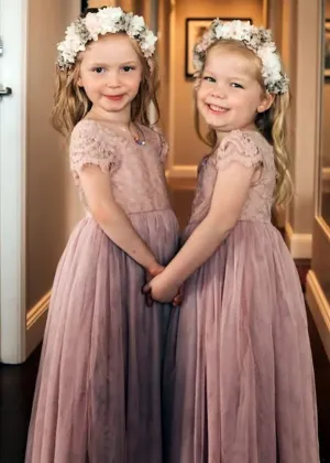 Paisley Lace Flower Girl Dress in Dusty Pink