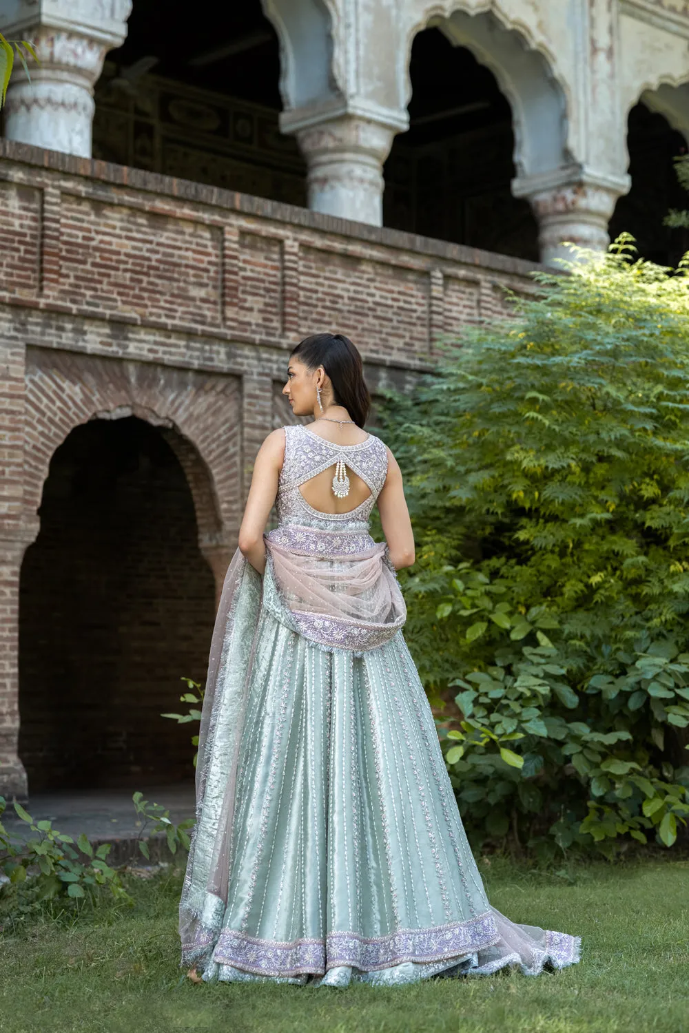 Pakistani Bridal Dress in Gown Dupatta Lehenga Style