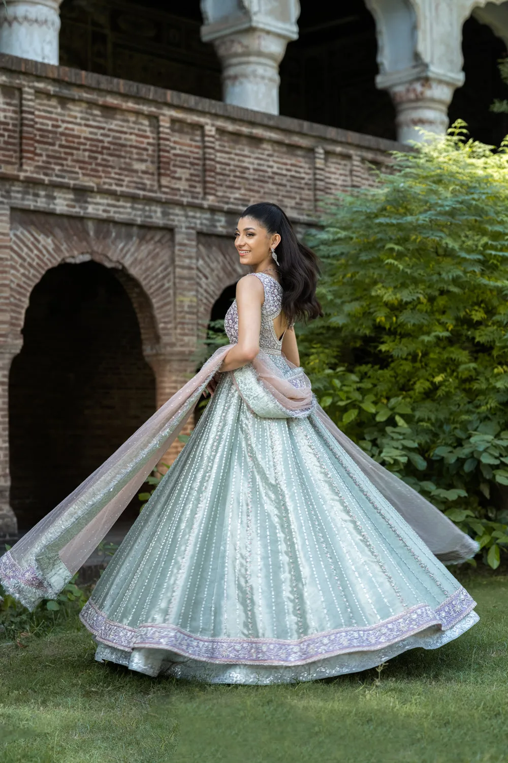 Pakistani Bridal Dress in Gown Dupatta Lehenga Style