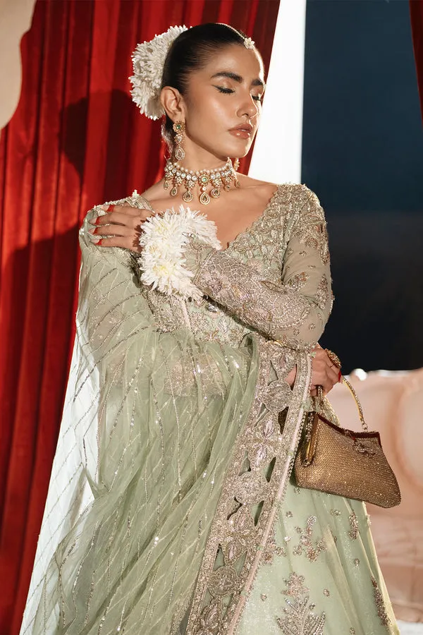 Pakistani Bridal Dress in Green Lehenga Gown Style