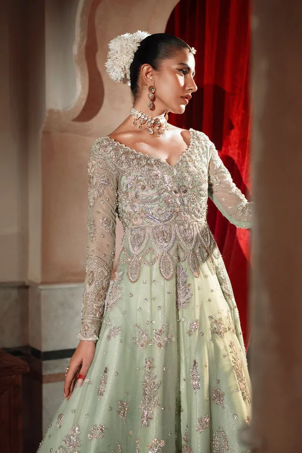 Pakistani Bridal Dress in Green Lehenga Gown Style