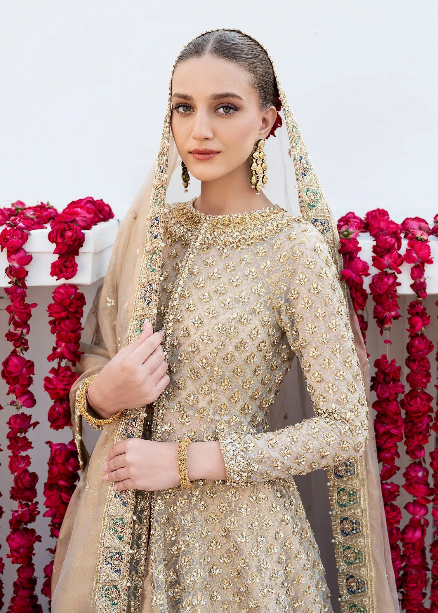 Pakistani Bridal Dress in Open Gown and Lehenga Style