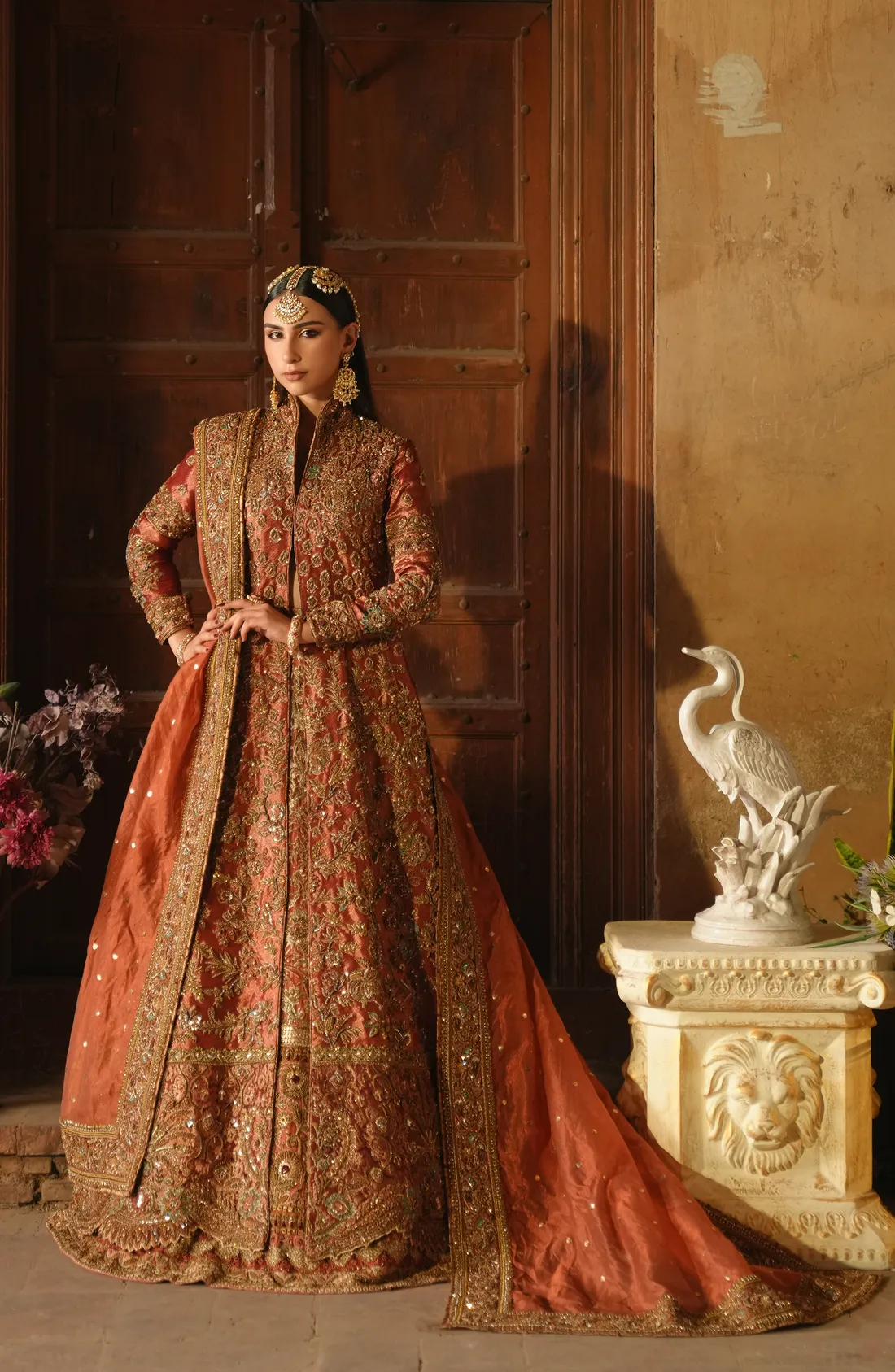 Pakistani Bridal Dress in Open Jacket Lehenga Style