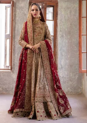 Pakistani Bridal Gown with Golden Lehenga and Dupatta