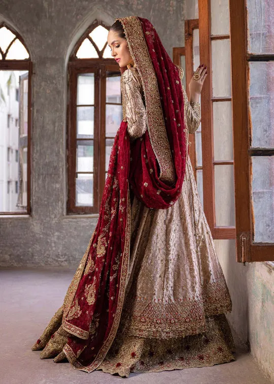 Pakistani Bridal Gown with Golden Lehenga and Dupatta