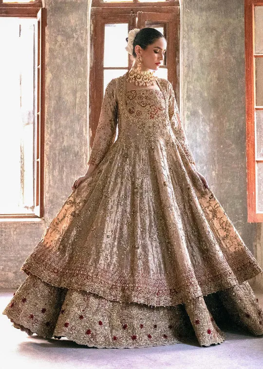 Pakistani Bridal Gown with Golden Lehenga and Dupatta