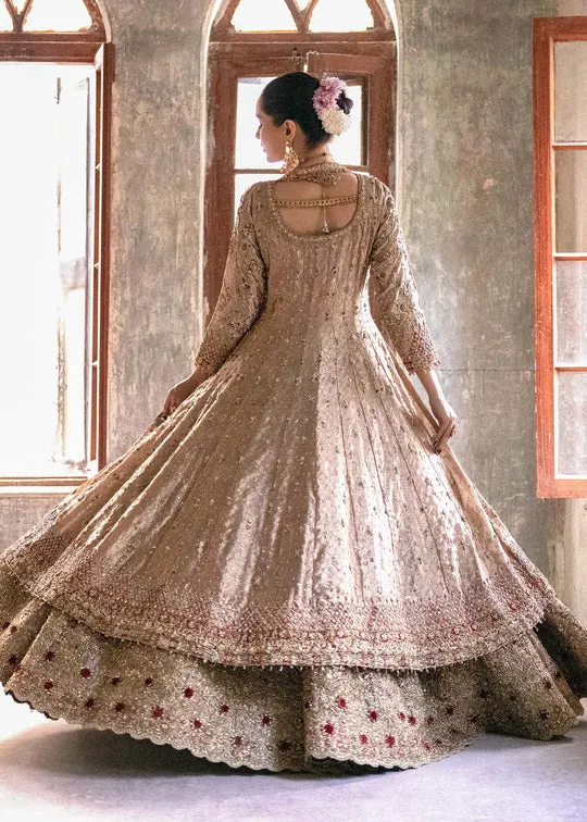 Pakistani Bridal Gown with Golden Lehenga and Dupatta