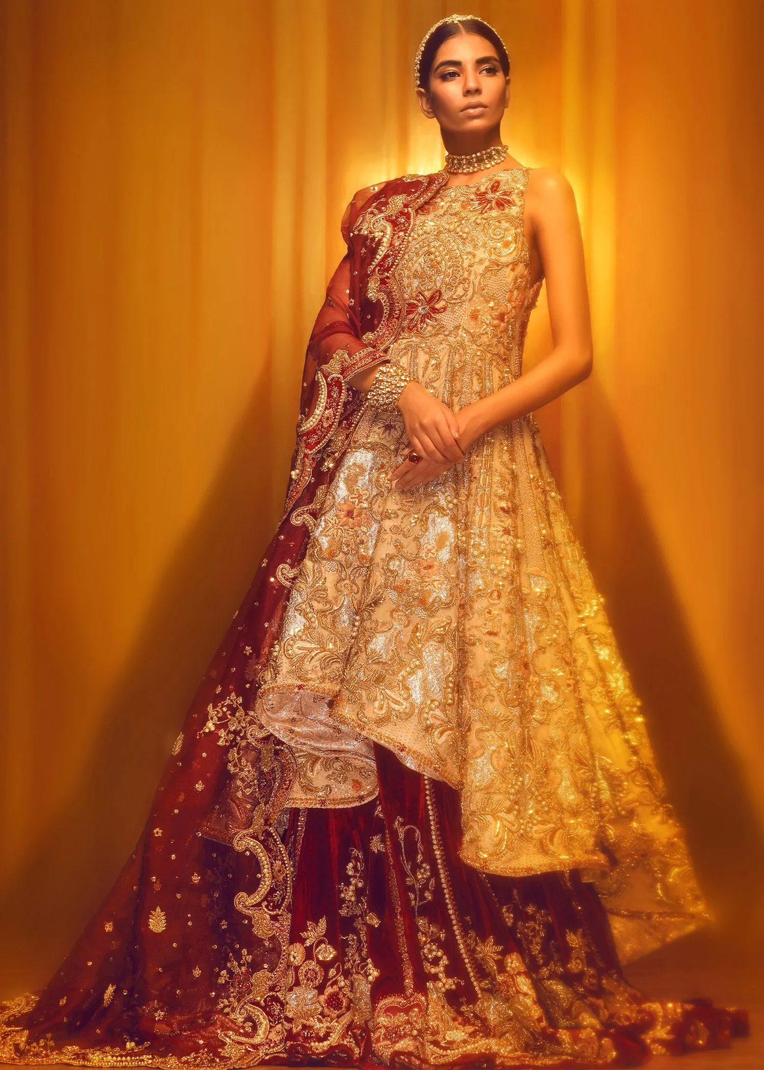 Pakistani Bridal Gown with Lehnga for Wedding #J5142