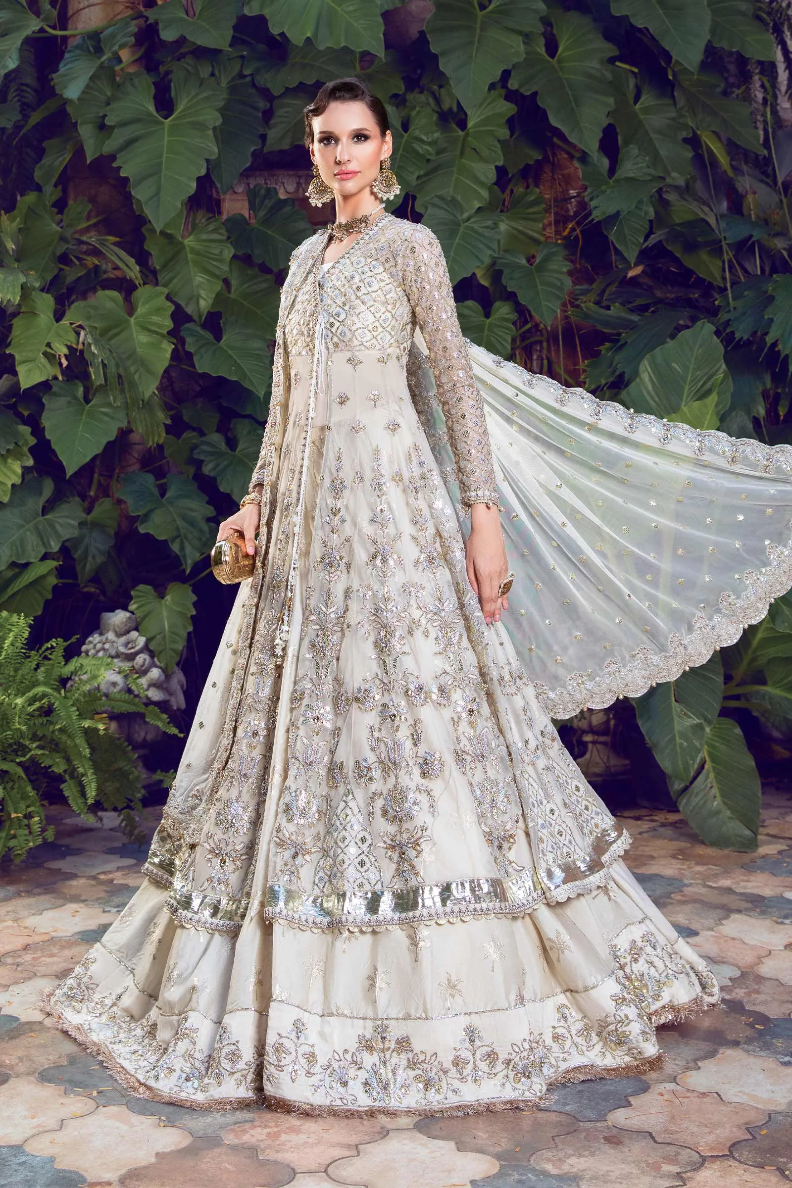 Pakistani Bridal Lehenga Gown and Dupatta Wedding Dress
