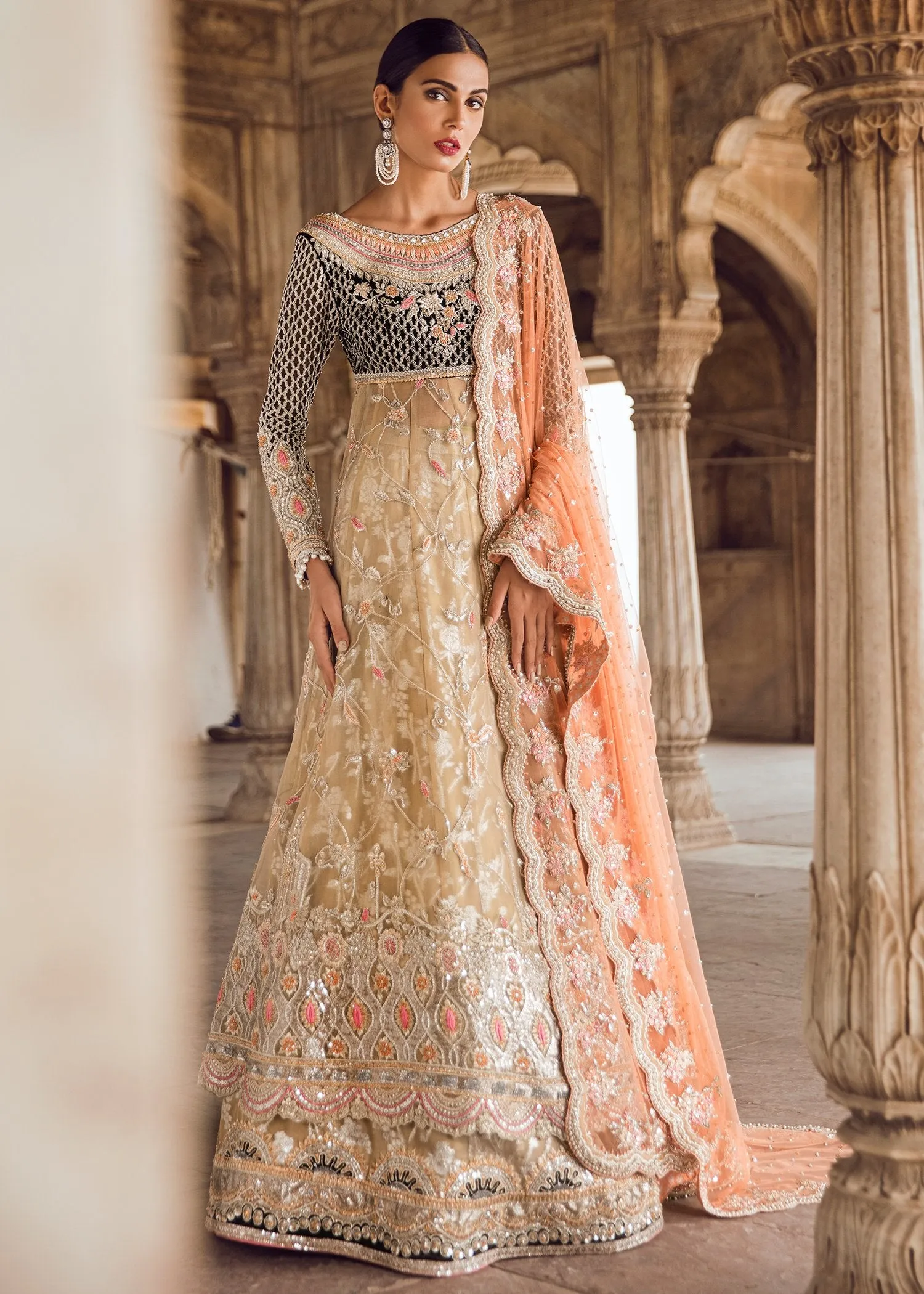 Pakistani Bridal Long Froke with Lehnga for Wedding #J5121