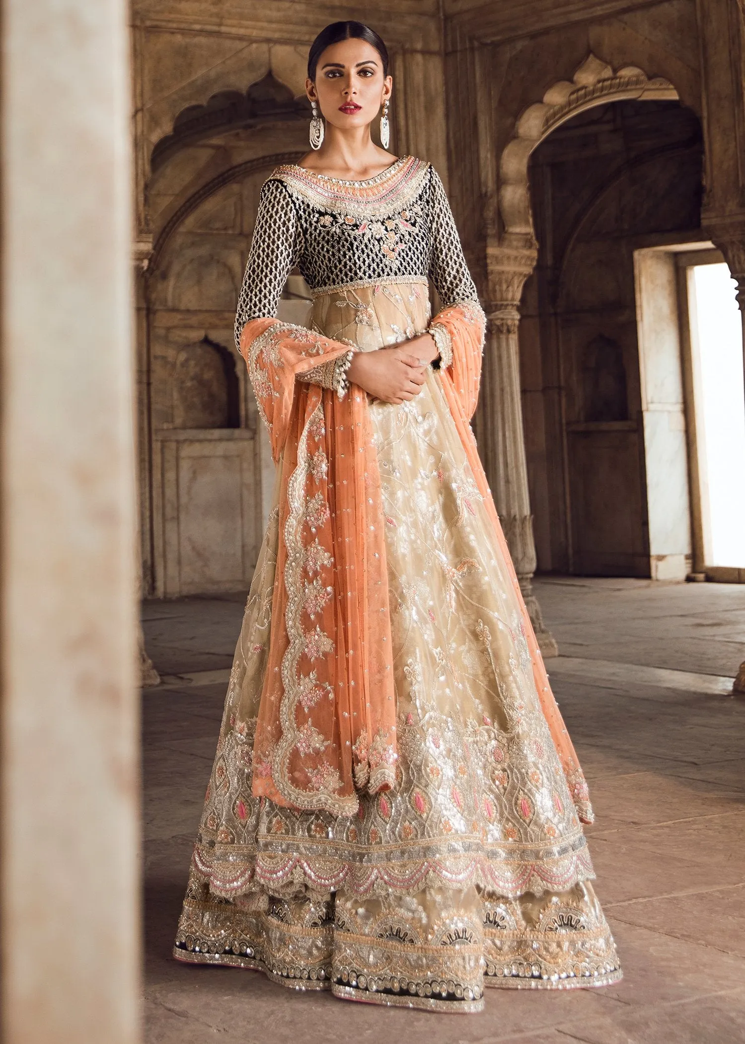 Pakistani Bridal Long Froke with Lehnga for Wedding #J5121