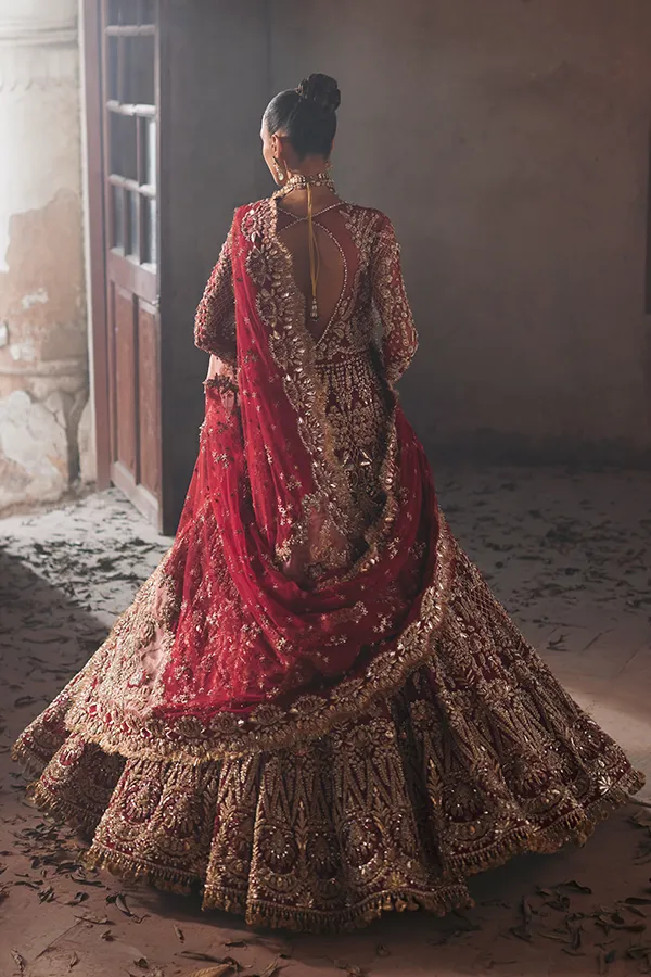 Pakistani Bridal Red Lehenga and Embellished Gown Dress