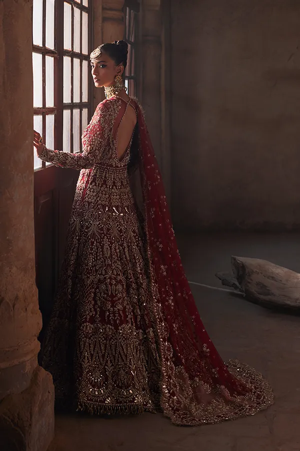 Pakistani Bridal Red Lehenga and Embellished Gown Dress