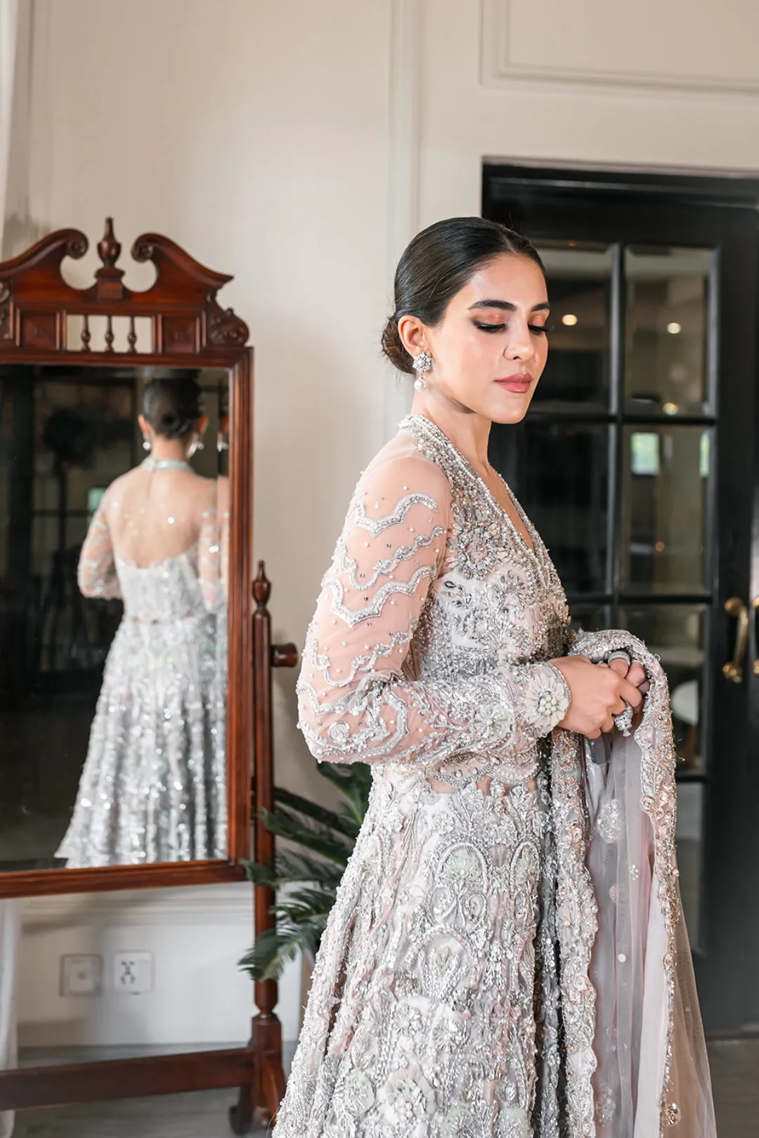 Pakistani Bridal Walima Dress in Gown Lehenga Style