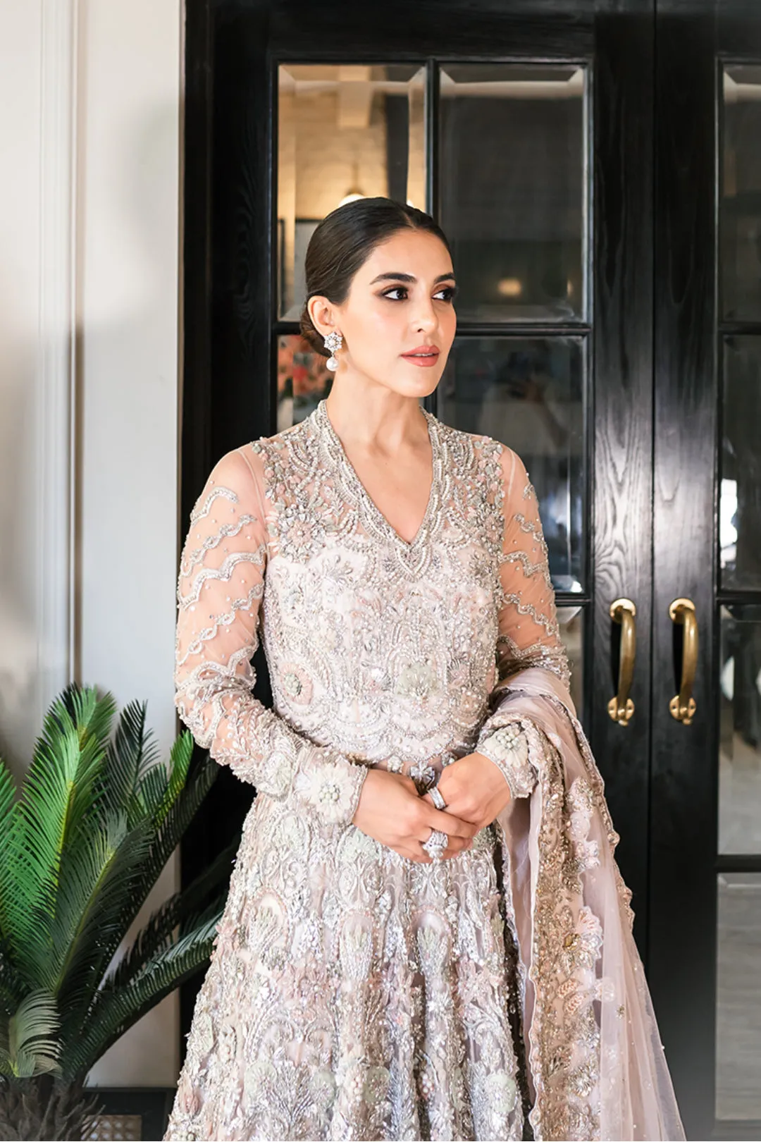 Pakistani Bridal Walima Dress in Gown Lehenga Style