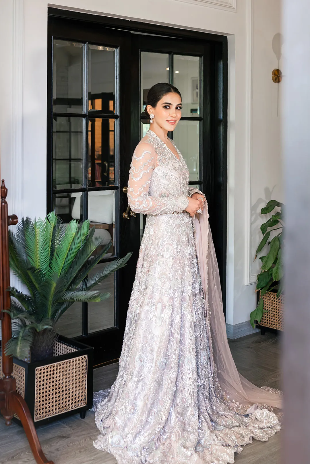 Pakistani Bridal Walima Dress in Gown Lehenga Style