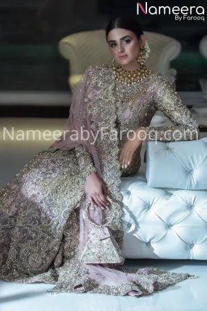 Pakistani Embroidered Bridal Frock in Peach #BN183