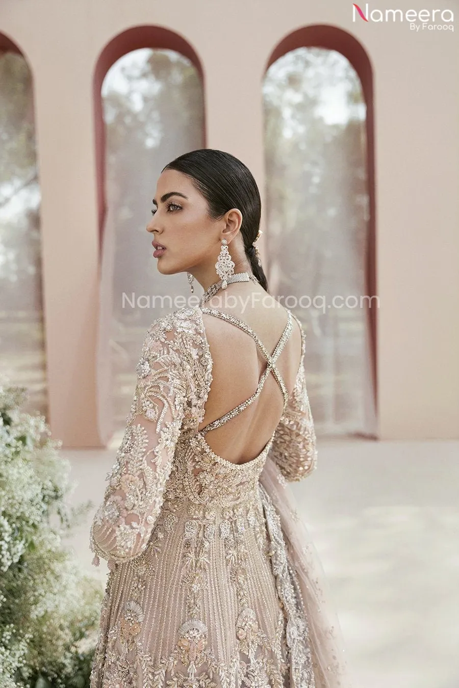 Pakistani Long Gown Dusty Pink Bridal Lehenga #BN988