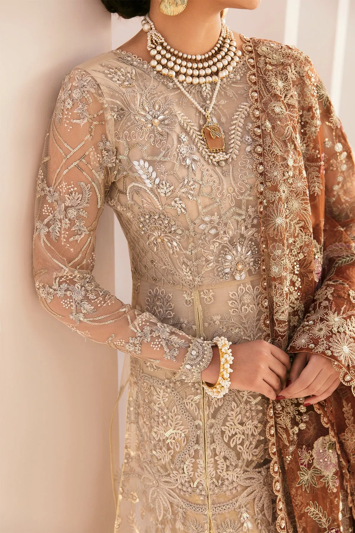 Pakistani Party Dress in Net Kameez and Trouser Style