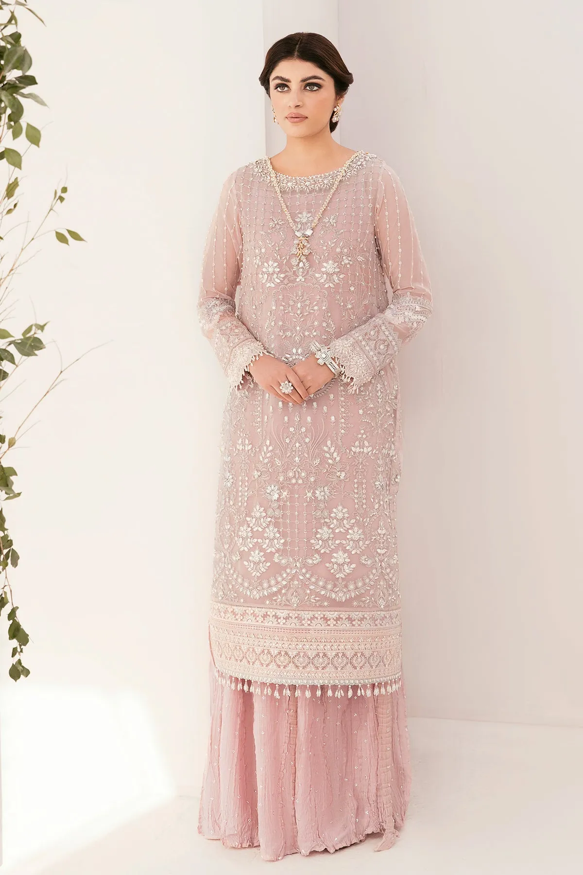 Pakistani Party Dress in Net Kameez and Trouser Style