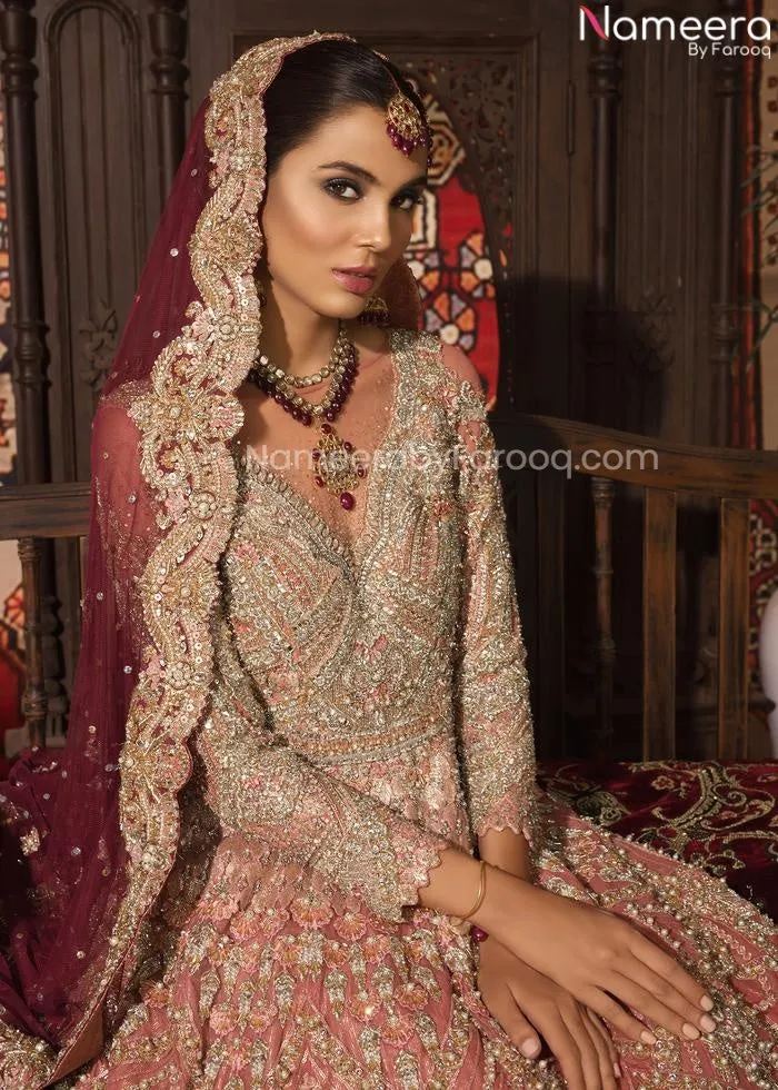 Pakistani Peach Colour Bridal Lehenga Dress #BN959