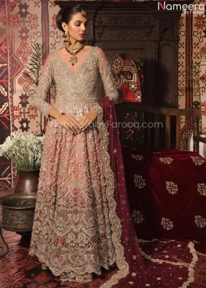 Pakistani Peach Colour Bridal Lehenga Dress #BN959