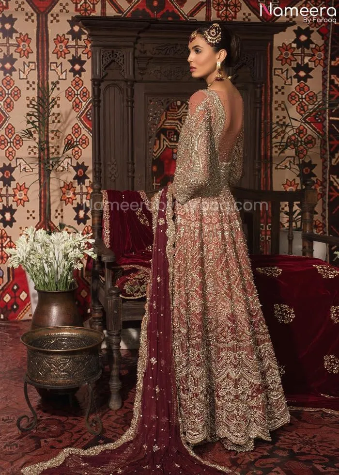 Pakistani Peach Colour Bridal Lehenga Dress #BN959