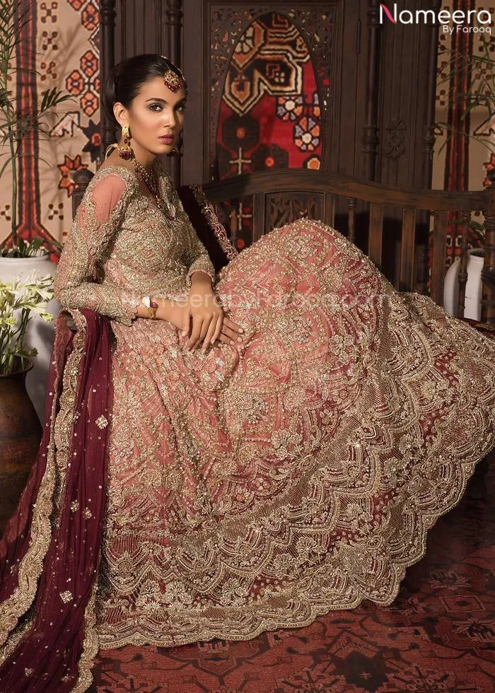 Pakistani Peach Colour Bridal Lehenga Dress #BN959