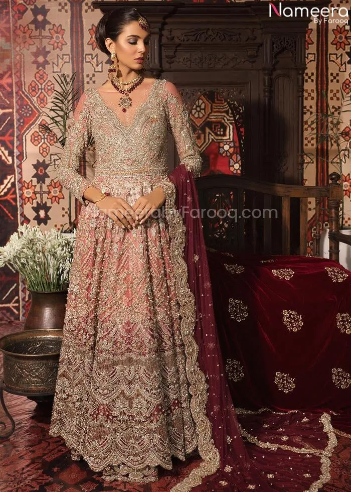 Pakistani Peach Colour Bridal Lehenga Dress #BN959