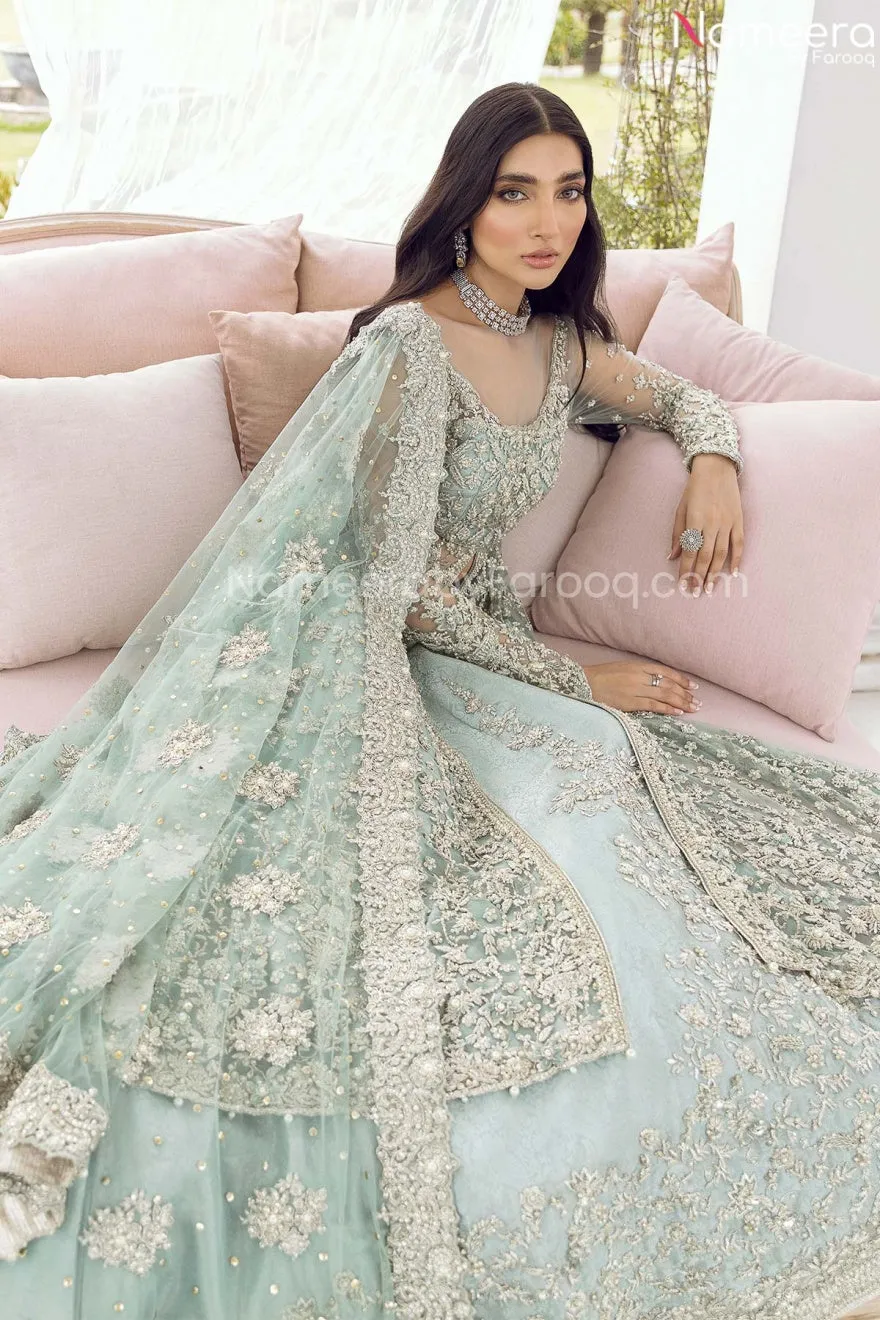 Pakistani Powder Blue Lehenga Choli Bridal Dress #BN986