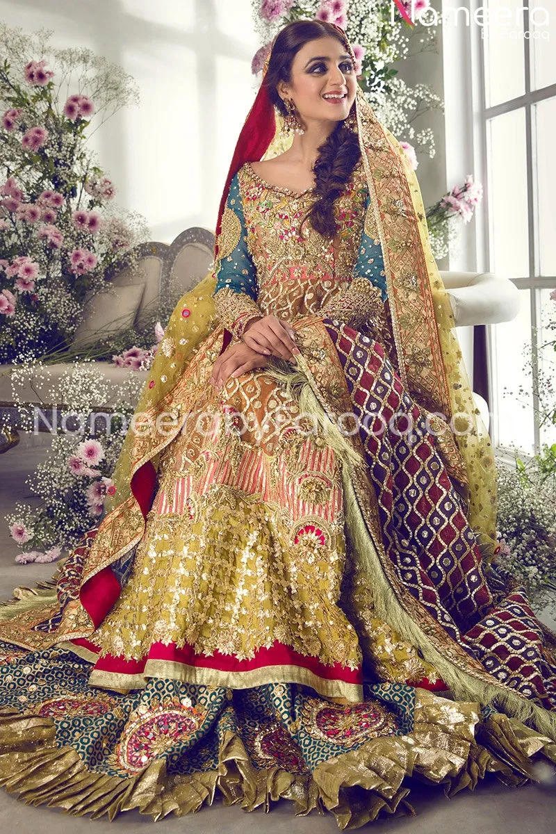 Pakistani Wedding Bridal Gown Frock in Mint #BN168
