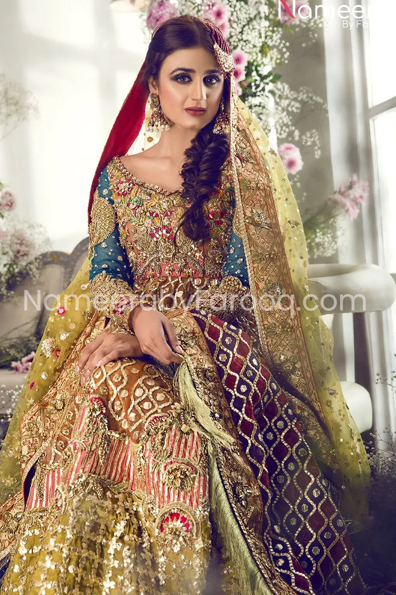 Pakistani Wedding Bridal Gown Frock in Mint #BN168