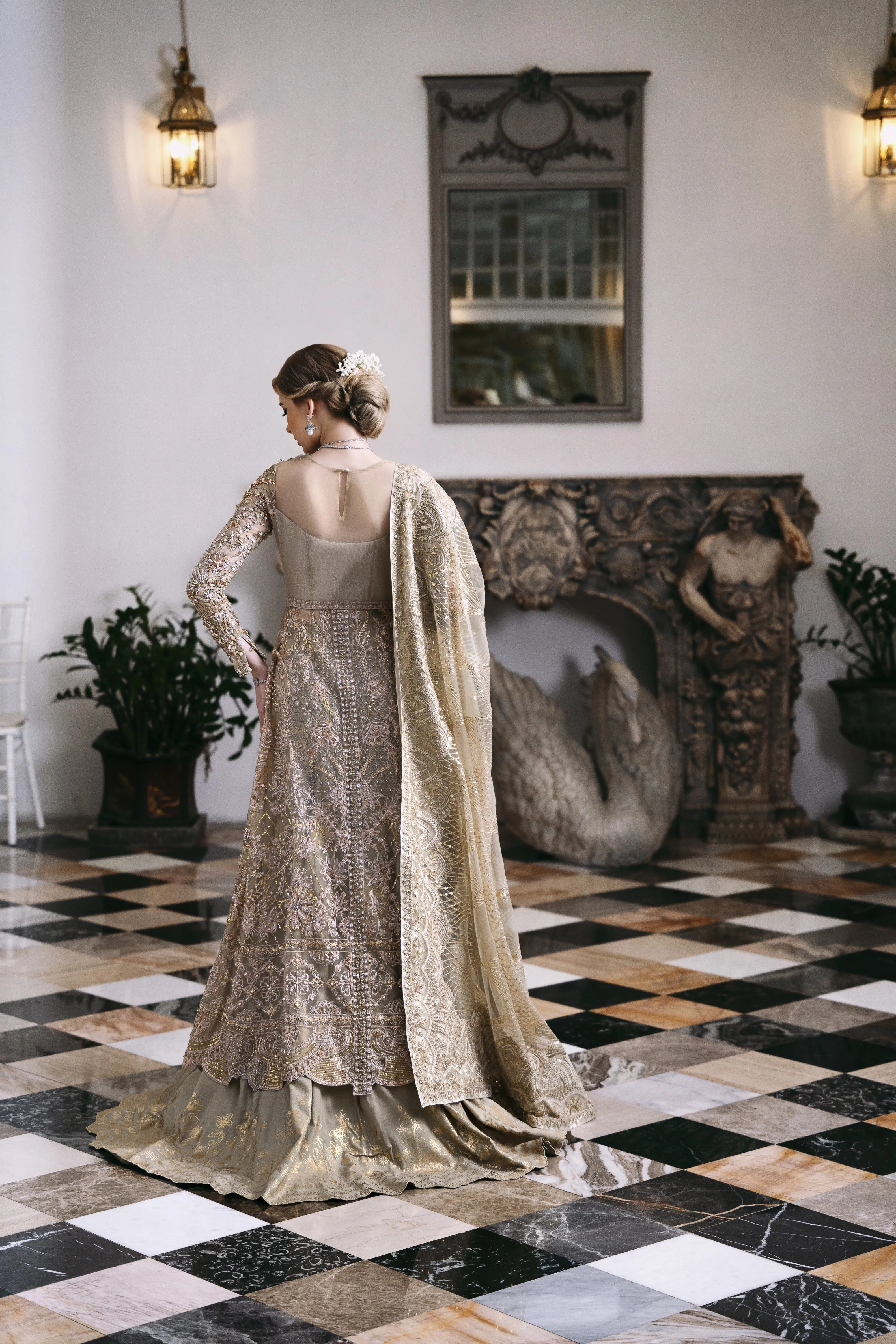 Pakistani Wedding Dress in Open Gown Lehenga Style