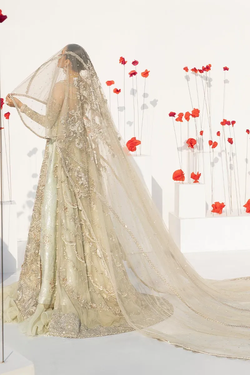 Pakistani White and Golden Wedding Lehenga Frock #BN1113