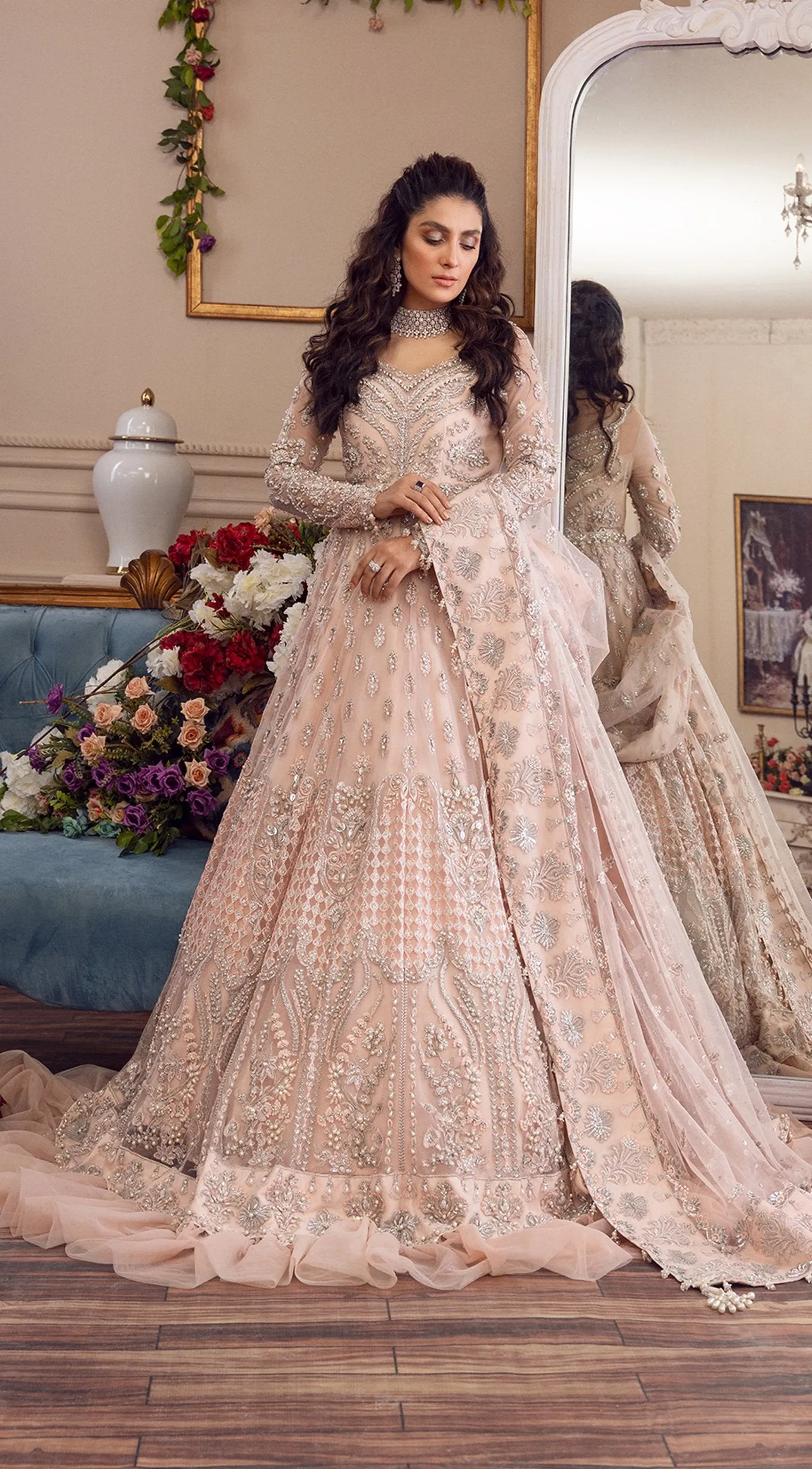 Pakistani White Gown Lehenga Dress for Bride #BN1068