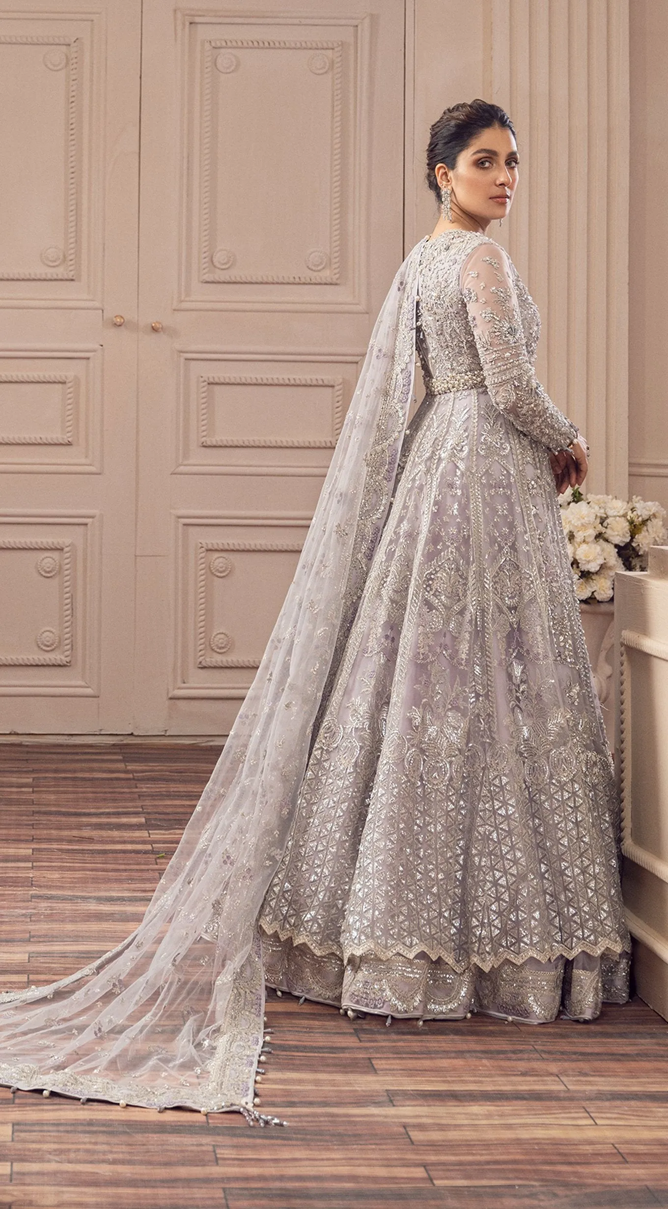 Pakistani White Gown Lehenga Online Bridal Dress #BN1067