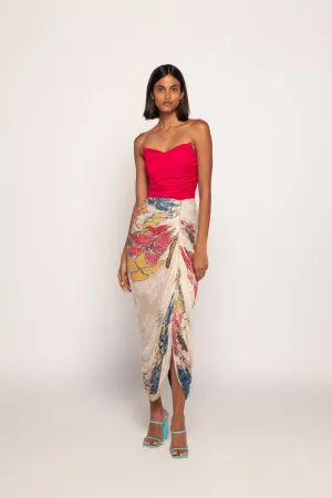 Part Periwnikle Bandhani Print, Hand Micro Pleated Corset Style Dress