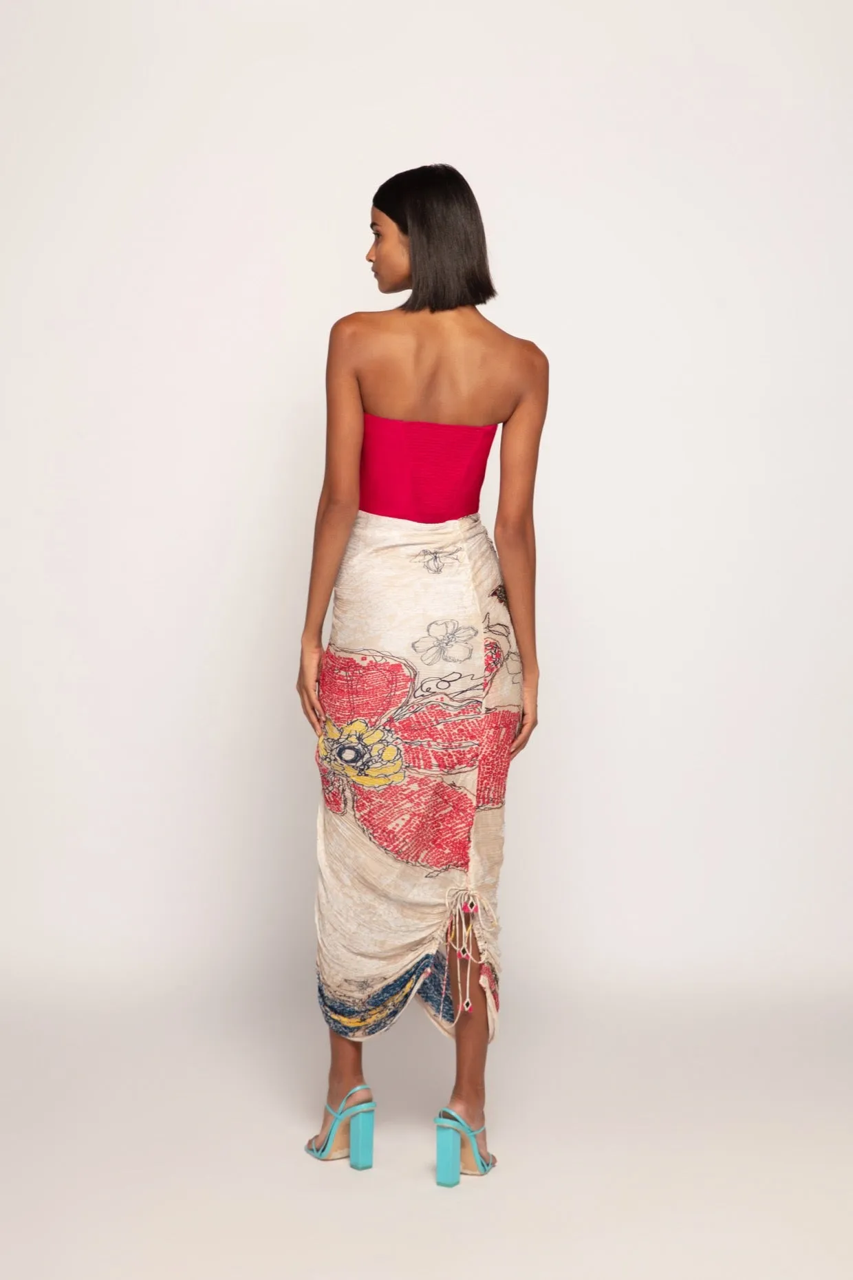 Part Periwnikle Bandhani Print, Hand Micro Pleated Corset Style Dress