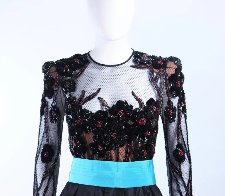 PAUL LOUIS ORRIER Black Cocktail Dress w/ Turquoise Belt Size 6-8