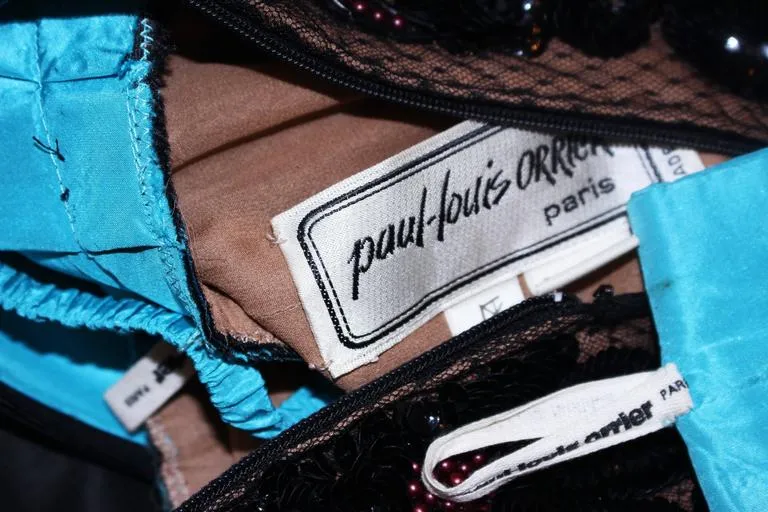 PAUL LOUIS ORRIER Black Cocktail Dress w/ Turquoise Belt Size 6-8