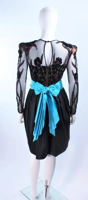 PAUL LOUIS ORRIER Black Cocktail Dress w/ Turquoise Belt Size 6-8