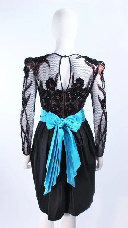 PAUL LOUIS ORRIER Black Cocktail Dress w/ Turquoise Belt Size 6-8