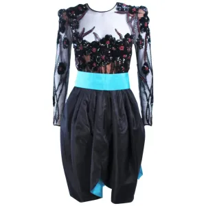 PAUL LOUIS ORRIER Black Cocktail Dress w/ Turquoise Belt Size 6-8