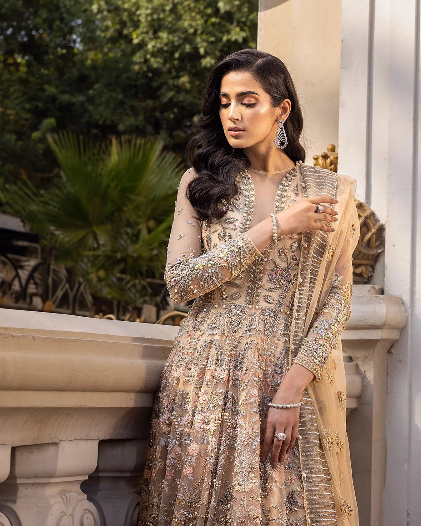 Peach Bridal Dress Pakistani in Gown Lehenga Style