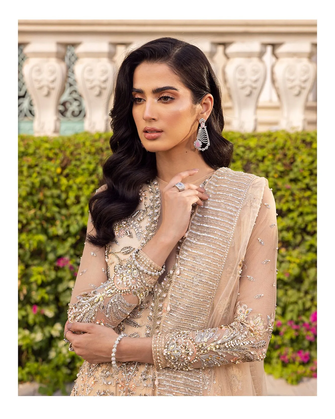 Peach Bridal Dress Pakistani in Gown Lehenga Style