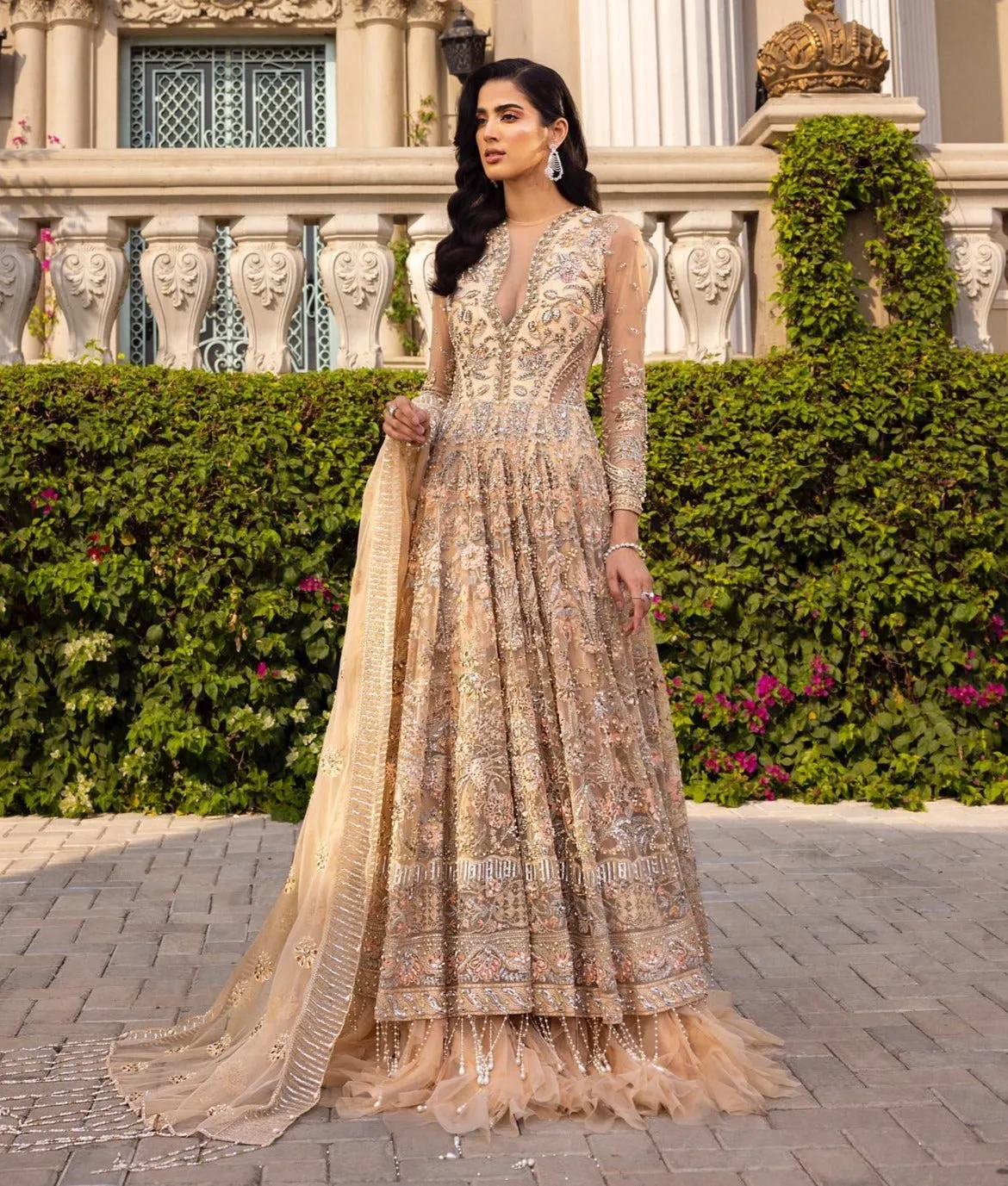 Peach Bridal Dress Pakistani in Gown Lehenga Style