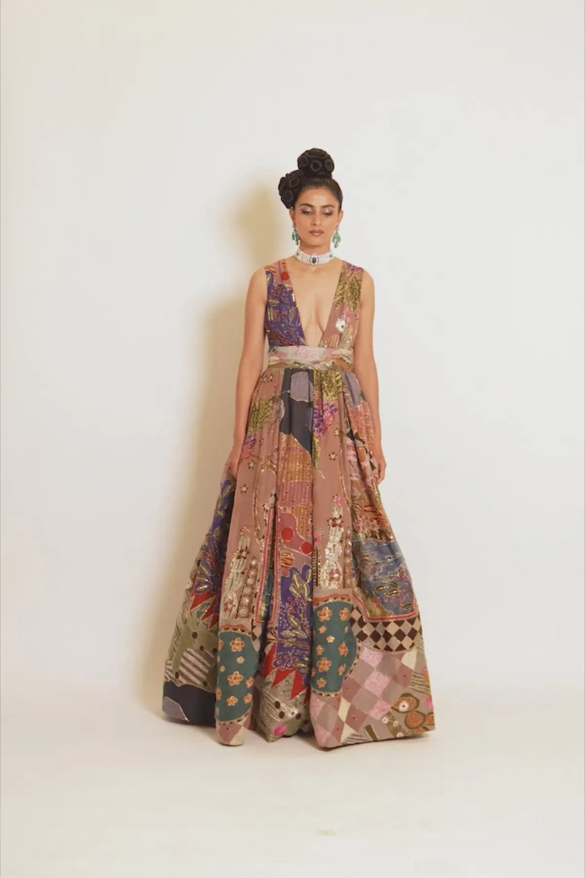 Peach Divergence Organza Printed And Embellished Gown
