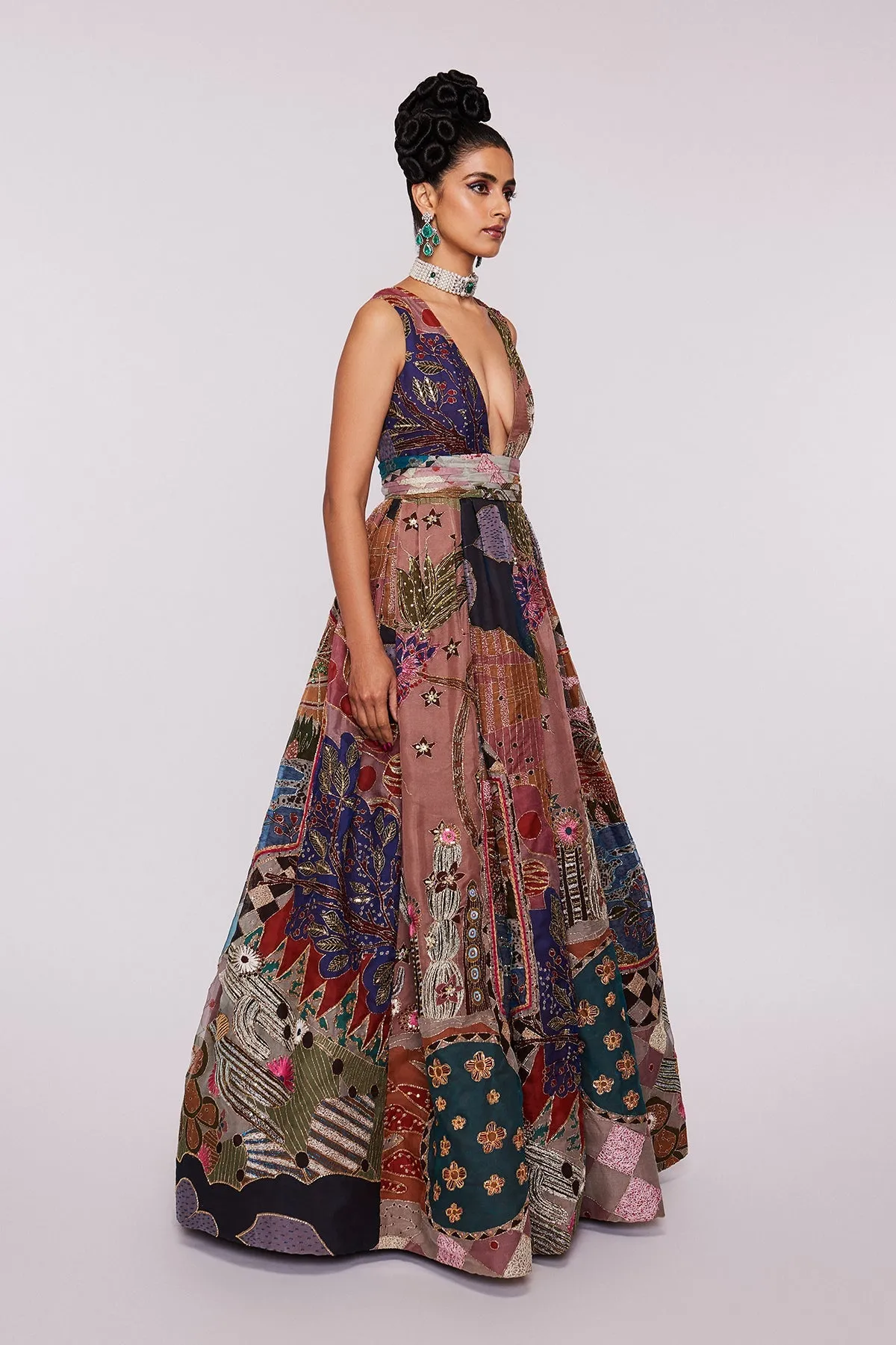 Peach Divergence Organza Printed And Embellished Gown