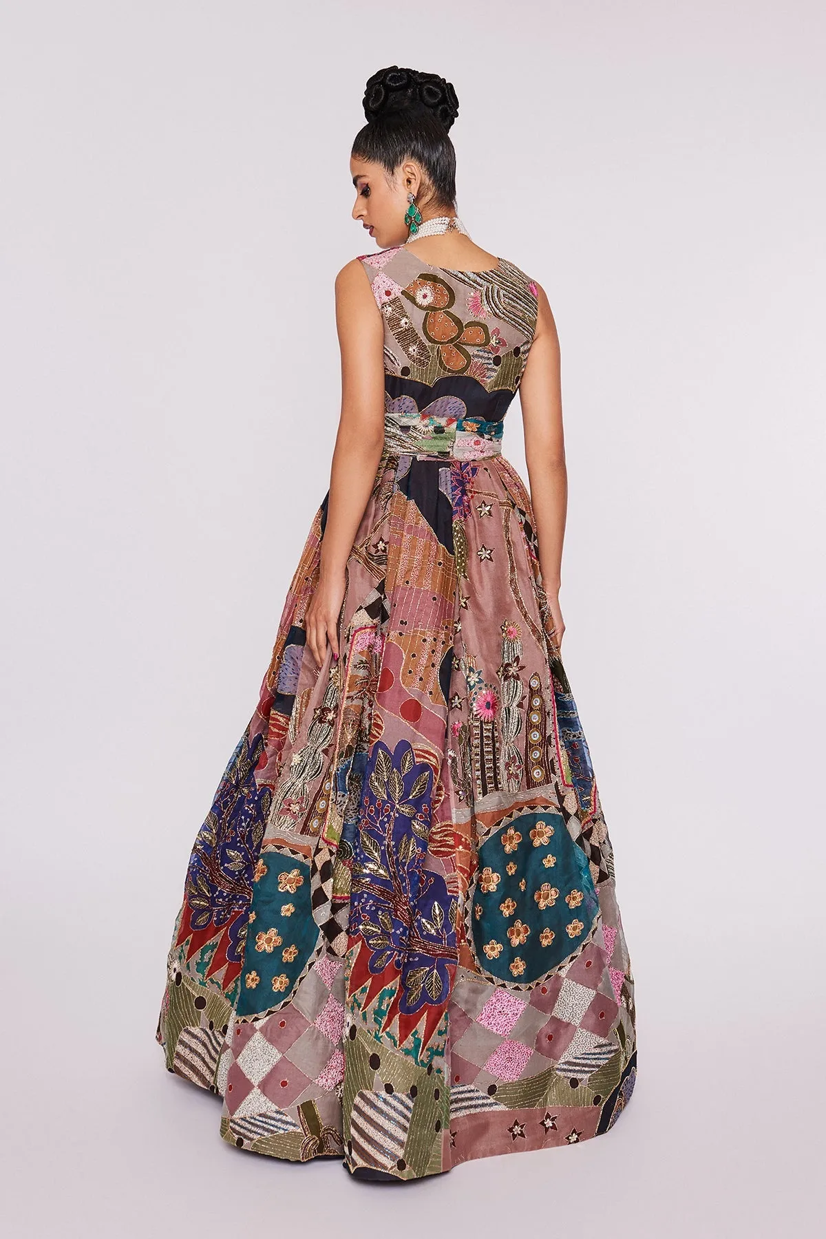 Peach Divergence Organza Printed And Embellished Gown