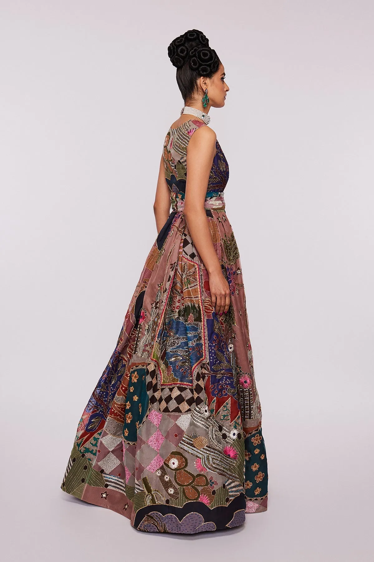 Peach Divergence Organza Printed And Embellished Gown
